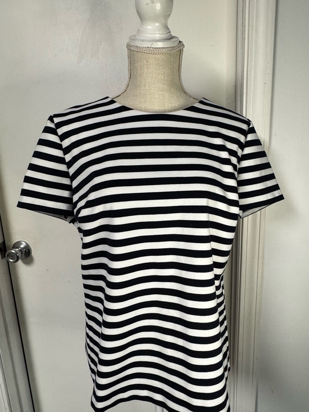 Michael Kors Black and White Striped Short Sleeve Top